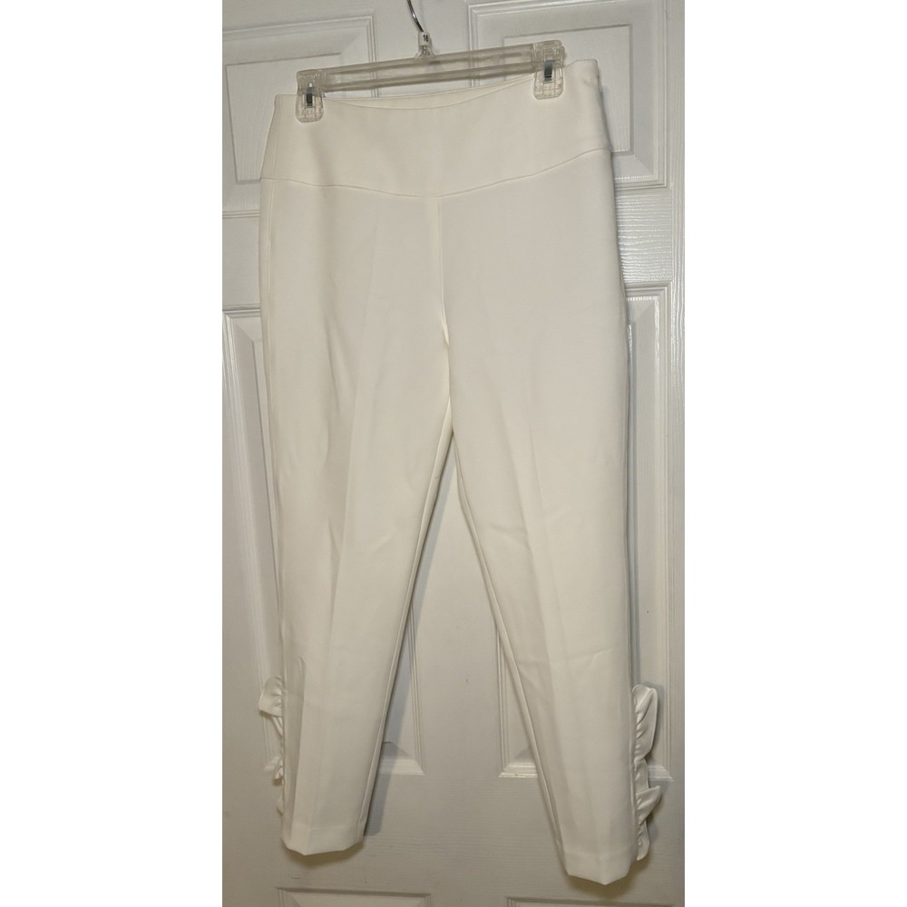 Alberto Makali White Pull On Pants With Ruffle Hem Detail Size 4